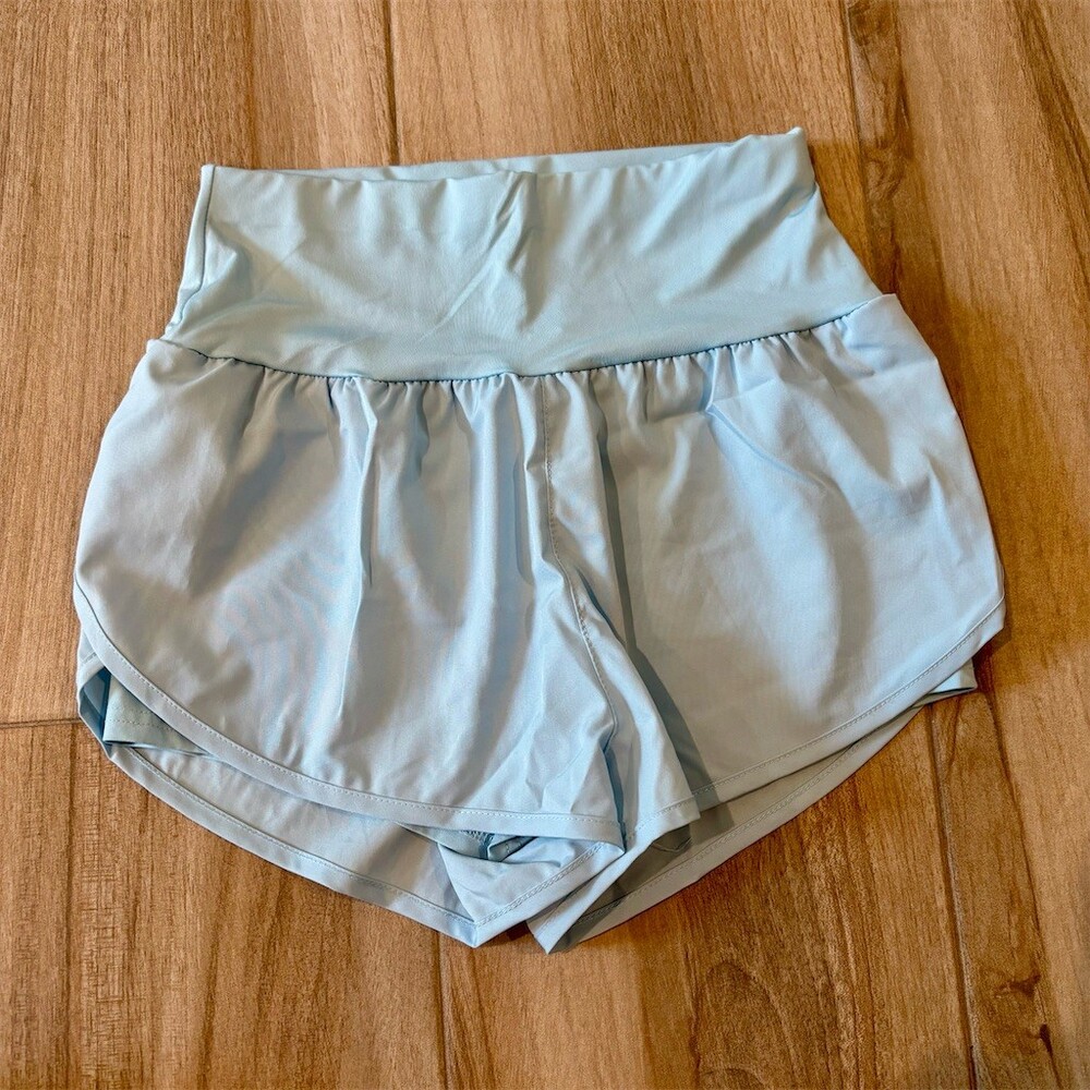 SHEIN Running Shorts Womens Size S Light Blue High Waist Built-In Liner
